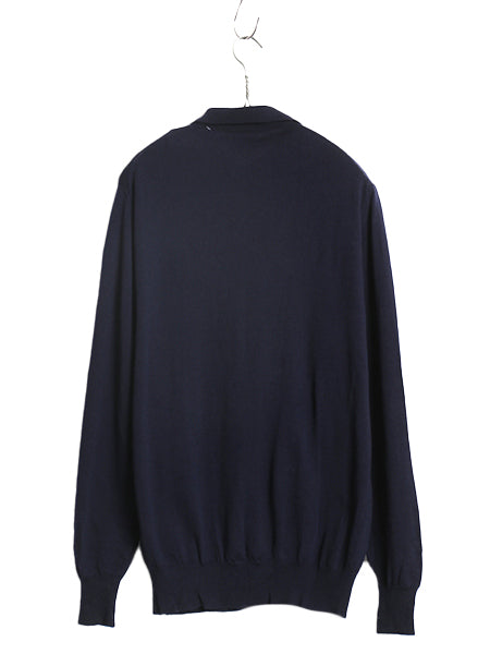 60s 70s イギリス製 ★ アランペイン ウール ニット ポロシャツ メンズ M / 古着 ヴィンテージ 襟付き ハイゲージ セーター シャツ 無地 紺