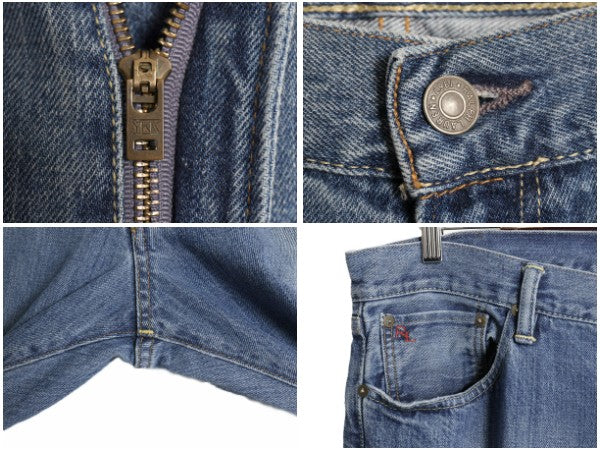 ポロ ラルフローレン デニム パンツ メンズ 36 30 / ヴィンテージ 加工 ジーンズ ジーパン ワイド ストレート 革パッチ 5ポケット ペンキ