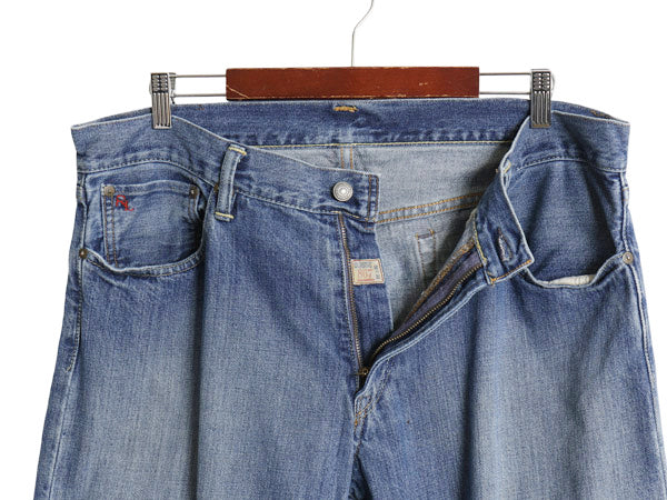ポロ ラルフローレン デニム パンツ メンズ 36 30 / ヴィンテージ 加工 ジーンズ ジーパン ワイド ストレート 革パッチ 5ポケット ペンキ