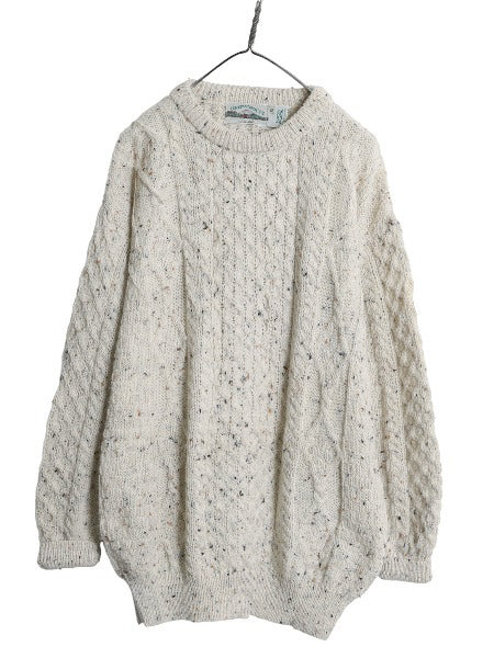 アイルランド製 aran crafts フィッシャーマン ウール ニット セーター メンズ XL / アラン ケーブル ローゲージ 大きいサイズ ナチュラル