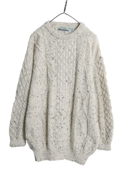 アイルランド製 aran crafts フィッシャーマン ウール ニット セーター メンズ XL / アラン ケーブル ローゲージ 大きいサイズ ナチュラル