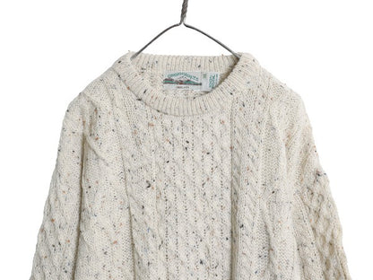 アイルランド製 aran crafts フィッシャーマン ウール ニット セーター メンズ XL / アラン ケーブル ローゲージ 大きいサイズ ナチュラル