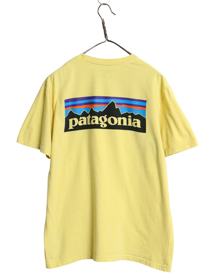 パタゴニア 両面 プリント 半袖 Tシャツ メンズ M 17年製 アウトドア P6 ボックスロゴ オーガニック コットン カットソー クルーネック 黄