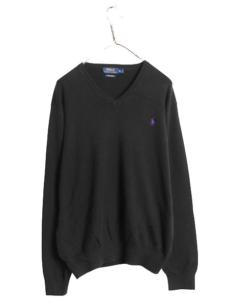 ポロ ラルフローレン ニット セーター メンズ XL 長袖ニット 高級 100% ピマ コットン ワンポイント Vネック ハイゲージ 黒 大きいサイズ