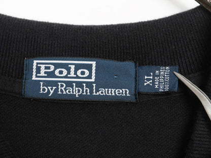 90s ポロ ラルフローレン 鹿の子 長袖 ポロシャツ メンズ XL 古着 オールド 長袖シャツ コットン カットソー ワンポイント 大きいサイズ 黒