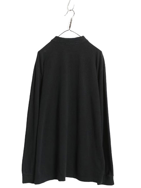 90s ポロ ラルフローレン 鹿の子 長袖 ポロシャツ メンズ XL 古着 オールド 長袖シャツ コットン カットソー ワンポイント 大きいサイズ 黒