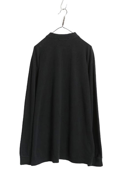 90s ポロ ラルフローレン 鹿の子 長袖 ポロシャツ メンズ XL 古着 オールド 長袖シャツ コットン カットソー ワンポイント 大きいサイズ 黒