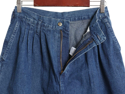 USA製 デニム ショートパンツ レディース 実寸 28 程 コットン ショーツ 短パン ハーフパンツ ジーンズ ジーパン タック入り ゆったり 濃紺