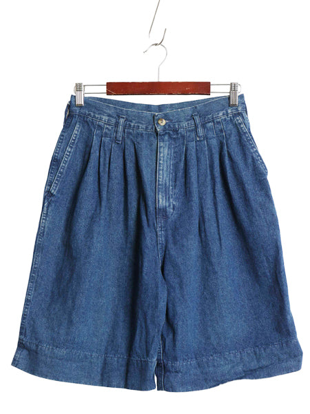 USA製 デニム ショートパンツ レディース 実寸 28 程 コットン ショーツ 短パン ハーフパンツ ジーンズ ジーパン タック入り ゆったり 濃紺