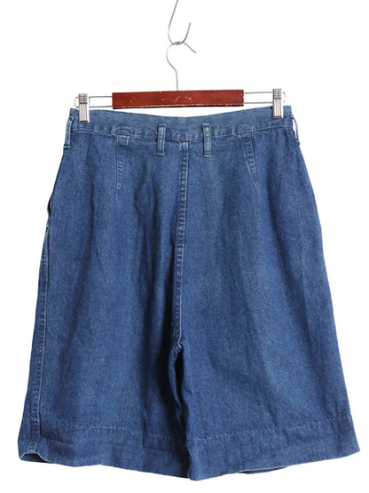 USA製 デニム ショートパンツ レディース 実寸 28 程 コットン ショーツ 短パン ハーフパンツ ジーンズ ジーパン タック入り ゆったり 濃紺