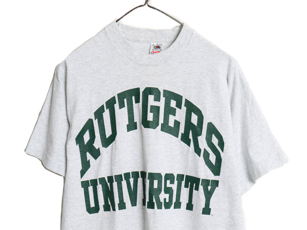 90s USA製 2段 カレッジ プリント 半袖 Tシャツ メンズ L / オールド シングルステッチ ヘビーウェイト コットン フルーツオブザルーム 灰