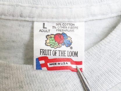 90s USA製 2段 カレッジ プリント 半袖 Tシャツ メンズ L / オールド シングルステッチ ヘビーウェイト コットン フルーツオブザルーム 灰