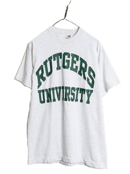 90s USA製 2段 カレッジ プリント 半袖 Tシャツ メンズ L / オールド シングルステッチ ヘビーウェイト コットン フルーツオブザルーム 灰