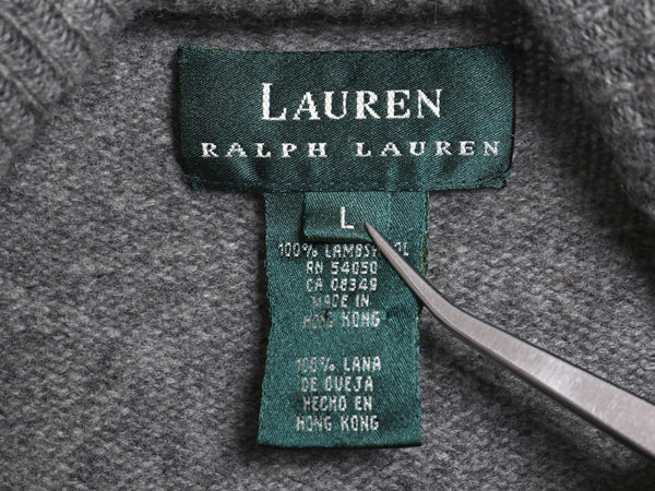 90s ローレン ラルフローレン タートルネック ニット セーター レディース L オールド ポロ ラム ウール ハイネック 絵柄 ノルディック 灰