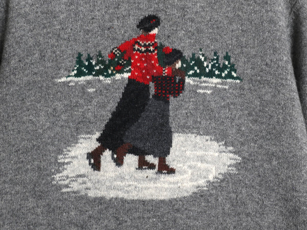 90s ローレン ラルフローレン タートルネック ニット セーター レディース L オールド ポロ ラム ウール ハイネック 絵柄 ノルディック 灰