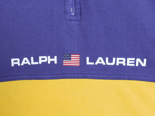90s ポロスポーツ ラルフローレン ハーフジップ スウェット メンズ レディース M オールド ハイネック プルオーバー ロゴプリント ツートン