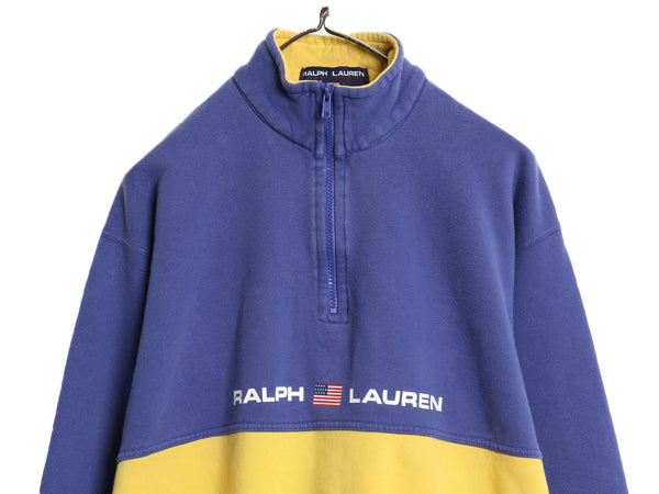 90s ポロスポーツ ラルフローレン ハーフジップ スウェット メンズ レディース M オールド ハイネック プルオーバー ロゴプリント ツートン