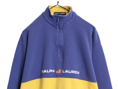 90s ポロスポーツ ラルフローレン ハーフジップ スウェット メンズ レディース M オールド ハイネック プルオーバー ロゴプリント ツートン