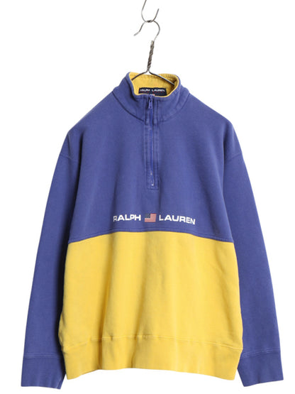 90s ポロスポーツ ラルフローレン ハーフジップ スウェット メンズ レディース M オールド ハイネック プルオーバー ロゴプリント ツートン