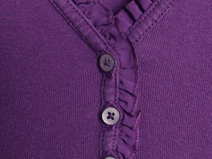 00s ローレン ラルフローレン Vネック 長袖 Tシャツ レディース M オールド 7分袖 カットソー コットン ストレッチ 襟レース きれいめ 無地