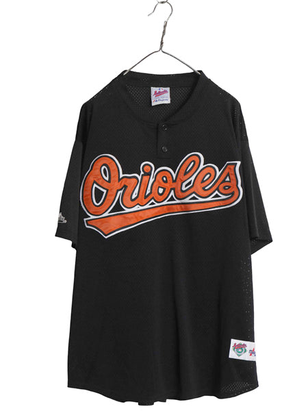 オリオールズ ベースボール シャツ メンズ XL 程 MLB オフィシャル マジェスティック プルオーバー 大リーグ 半袖シャツ メッシュ ブラック