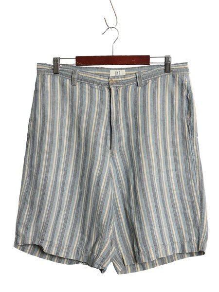 00s オールド ギャップ ストライプ ショートパンツ メンズ 36 / リネン コットン ショーツ 短パン ノータック ハーフパンツ マルチカラー