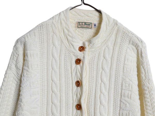 80s USA製 エルエルビーン フィッシャーマン ニット カーディガン レディース M ヴィンテージ 前開き 羽織り コットン セーター ナチュラル