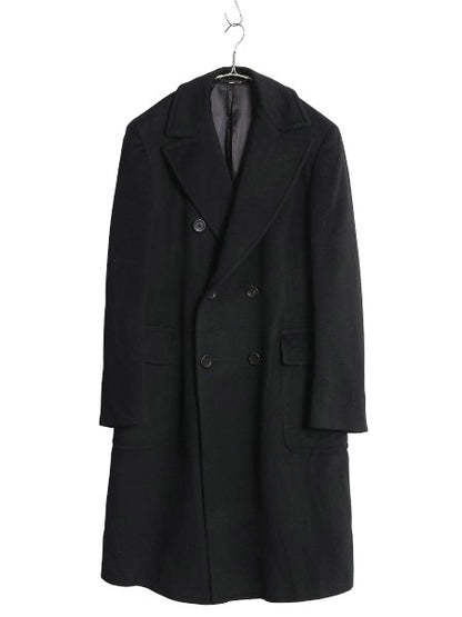 イタリア製 バーバリー ロンドン ダブルブレスト チェスター コート メンズ L 程/ 高級 ウール カシミヤ フィールド ロングコート ブラック