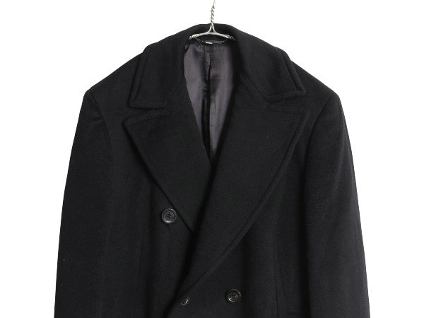 イタリア製 バーバリー ロンドン ダブルブレスト チェスター コート メンズ L 程/ 高級 ウール カシミヤ フィールド ロングコート ブラック