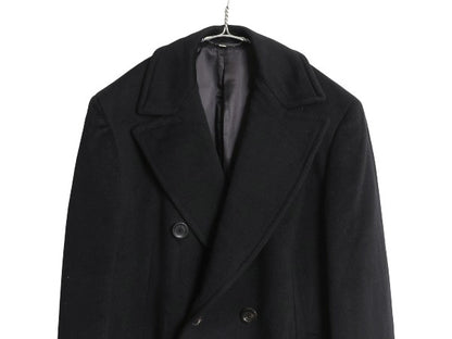 イタリア製 バーバリー ロンドン ダブルブレスト チェスター コート メンズ L 程/ 高級 ウール カシミヤ フィールド ロングコート ブラック