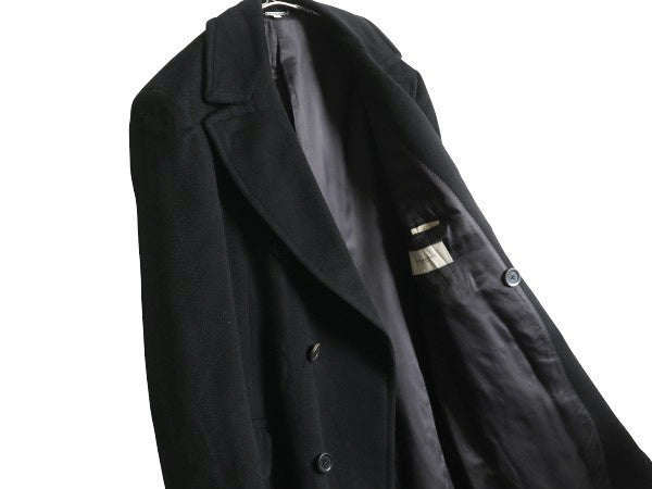 イタリア製 バーバリー ロンドン ダブルブレスト チェスター コート メンズ L 程/ 高級 ウール カシミヤ フィールド ロングコート ブラック