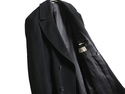 イタリア製 バーバリー ロンドン ダブルブレスト チェスター コート メンズ L 程/ 高級 ウール カシミヤ フィールド ロングコート ブラック
