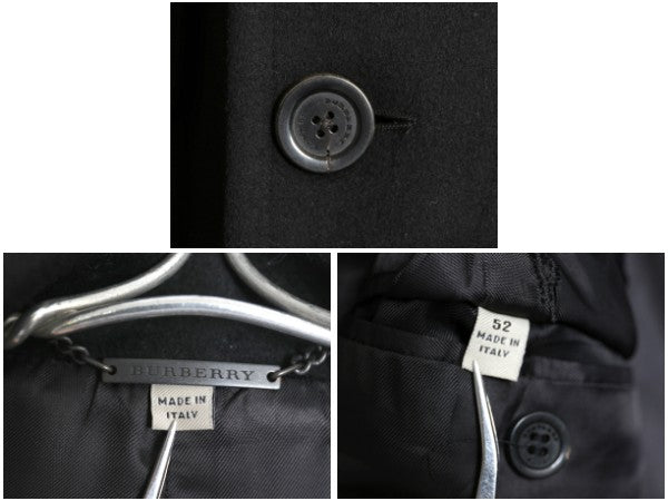 イタリア製 バーバリー ロンドン ダブルブレスト チェスター コート メンズ L 程/ 高級 ウール カシミヤ フィールド ロングコート ブラック