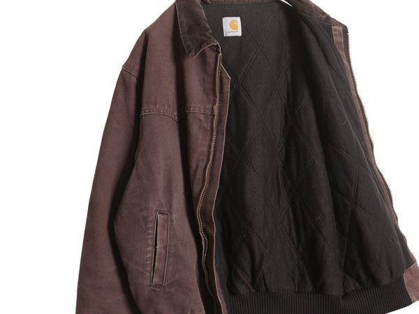 00s ★ カーハート サンタフェ ジャケット メンズ XL 程 オールド ワーク ダック フルジップ 中綿 キルティング ライナー ブルゾン 廃盤 茶