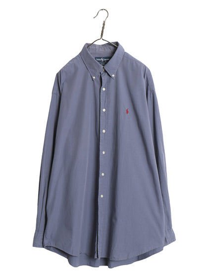 90s ラルフローレン 長袖 ボタンダウン シャツ メンズ XL 古着 オールド ポロ コットン 長袖シャツ ワイシャツ ワンポイント 大きいサイズ