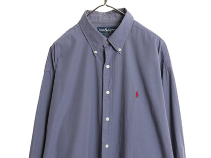90s ラルフローレン 長袖 ボタンダウン シャツ メンズ XL 古着 オールド ポロ コットン 長袖シャツ ワイシャツ ワンポイント 大きいサイズ