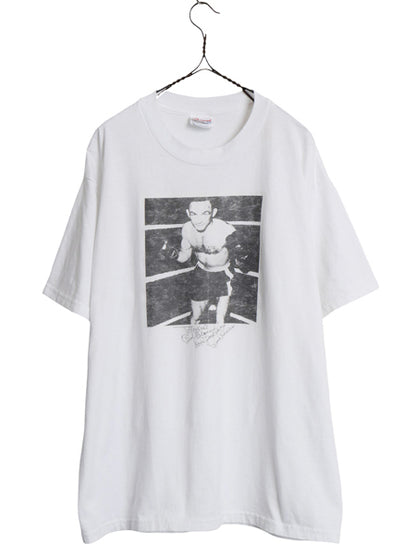 00s ★ カーメンバシリオ ボクサー フォト プリント Tシャツ メンズ L / オールド ボクシング 格闘技 スポーツ イラスト グラフィック 白
