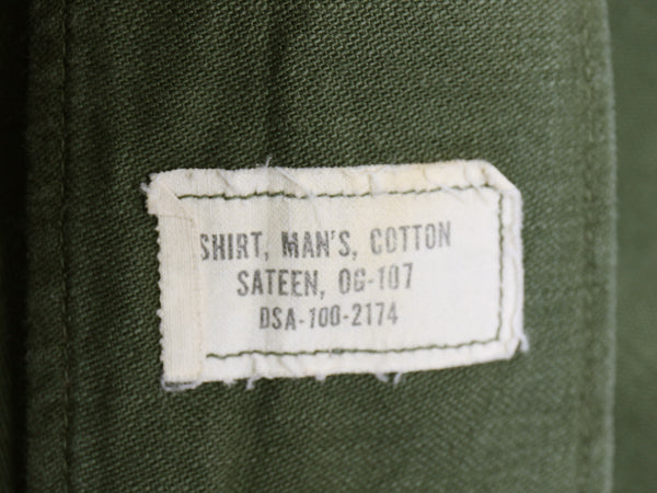 60s 米軍実物 US ARMY コットン サテン ユーティリティ シャツ M / ヴィンテージ OG107 シャツ袖 2nd 軍物 ミリタリー ワッペン フルパッチ