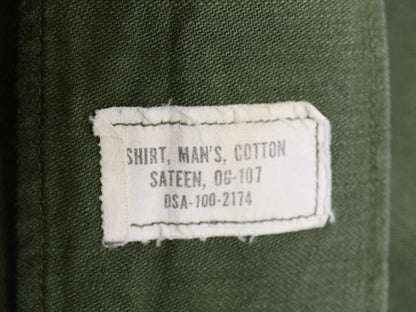 60s 米軍実物 US ARMY コットン サテン ユーティリティ シャツ M / ヴィンテージ OG107 シャツ袖 2nd 軍物 ミリタリー ワッペン フルパッチ