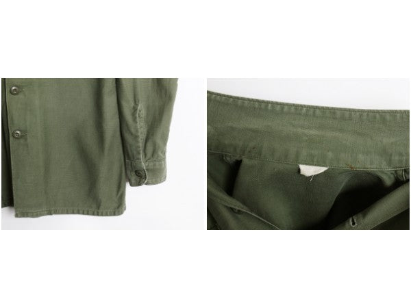 60s 米軍実物 US ARMY コットン サテン ユーティリティ シャツ M / ヴィンテージ OG107 シャツ袖 2nd 軍物 ミリタリー ワッペン フルパッチ