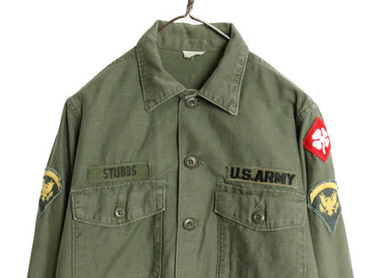 60s 米軍実物 US ARMY コットン サテン ユーティリティ シャツ M / ヴィンテージ OG107 シャツ袖 2nd 軍物 ミリタリー ワッペン フルパッチ