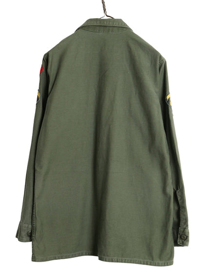 60s 米軍実物 US ARMY コットン サテン ユーティリティ シャツ M / ヴィンテージ OG107 シャツ袖 2nd 軍物 ミリタリー ワッペン フルパッチ