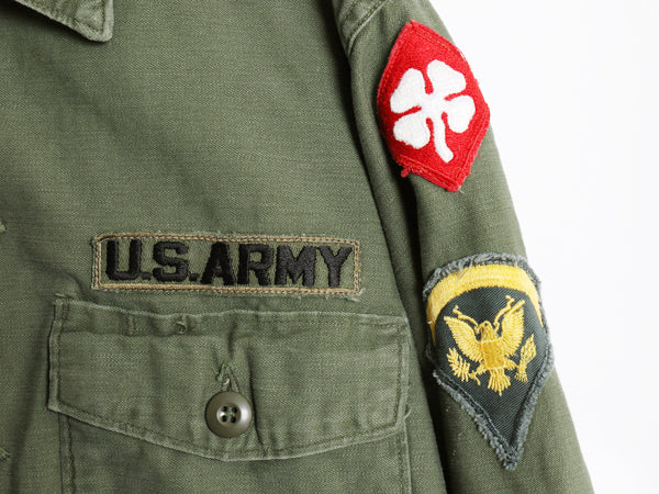 60s 米軍実物 US ARMY コットン サテン ユーティリティ シャツ M / ヴィンテージ OG107 シャツ袖 2nd 軍物 ミリタリー ワッペン フルパッチ