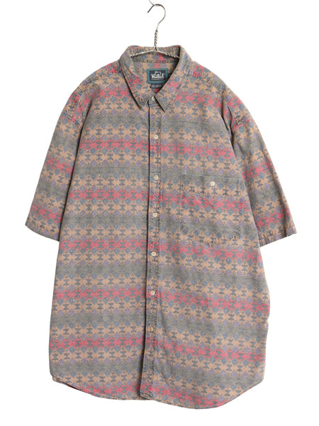 90s ウールリッチ ネイティブ 総柄 半袖 シャツ メンズ XL オールド コットン マルチカラー アウトドア ゆったり カジュアル 大きいサイズ