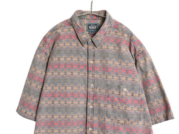 90s ウールリッチ ネイティブ 総柄 半袖 シャツ メンズ XL オールド コットン マルチカラー アウトドア ゆったり カジュアル 大きいサイズ