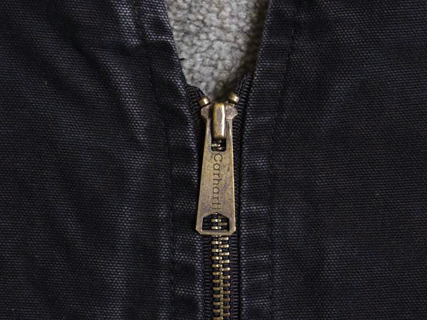 US企画 カーハート ダック ベスト メンズ L / 古着 裏 ボア パイル フリース 前開き 重ね着 フルジップ ワーク 廃盤 ワンポイント ブラック