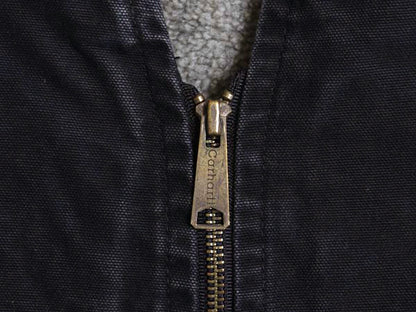 US企画 カーハート ダック ベスト メンズ L / 古着 裏 ボア パイル フリース 前開き 重ね着 フルジップ ワーク 廃盤 ワンポイント ブラック