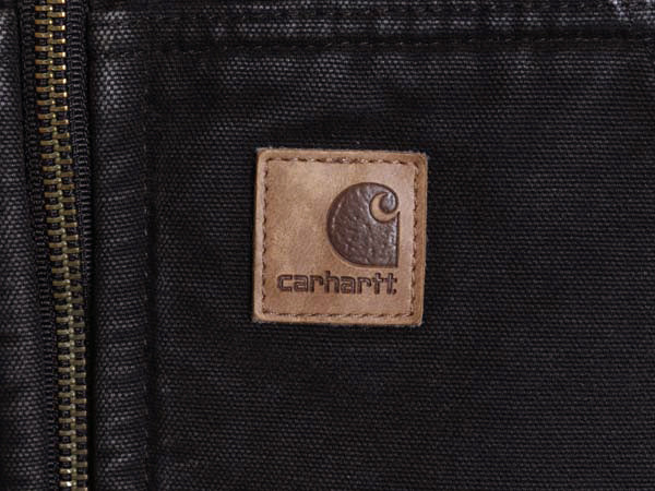 US企画 カーハート ダック ベスト メンズ L / 古着 裏 ボア パイル フリース 前開き 重ね着 フルジップ ワーク 廃盤 ワンポイント ブラック