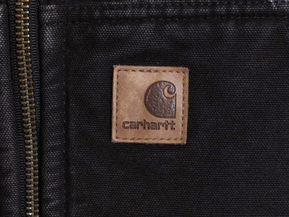 US企画 カーハート ダック ベスト メンズ L / 古着 裏 ボア パイル フリース 前開き 重ね着 フルジップ ワーク 廃盤 ワンポイント ブラック