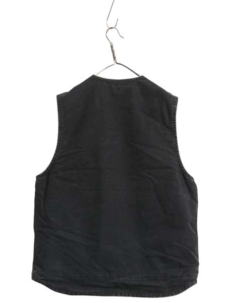 US企画 カーハート ダック ベスト メンズ L / 古着 裏 ボア パイル フリース 前開き 重ね着 フルジップ ワーク 廃盤 ワンポイント ブラック